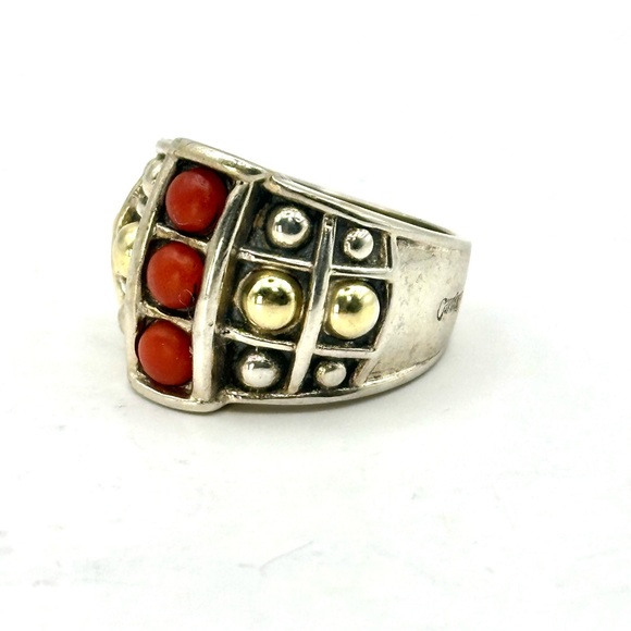 Lagos Caviar Coral , Sterling Silver , 18 Kt Gold Ring Size 7 RARE - Picture 2 of 7
